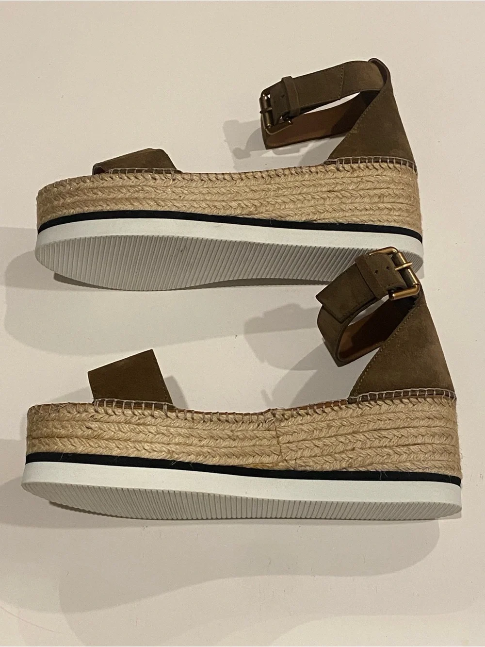 Stylish See By Chloe Glyn Espadrille Platform Sandal Olive Brown Suede Sz 11/41